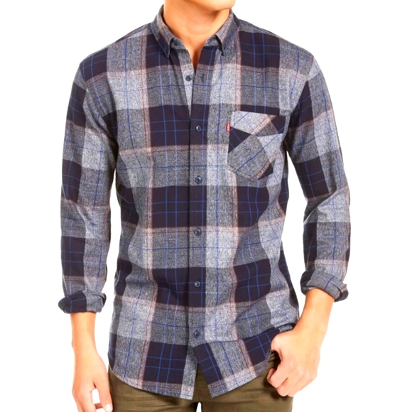 Levi's Other - LEVI'S Men's Booth Regular-Fit Plaid Flannel Shirt Gray Large